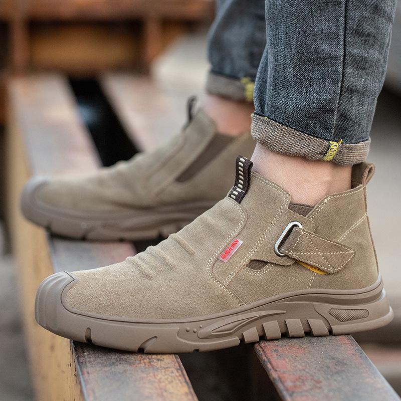 

Men s Steel Toe Cowhide Welding Shoes - Heat & Wear Resistant, Non-Slip, Anti-Smash Work Boots Khaki; Size: 45