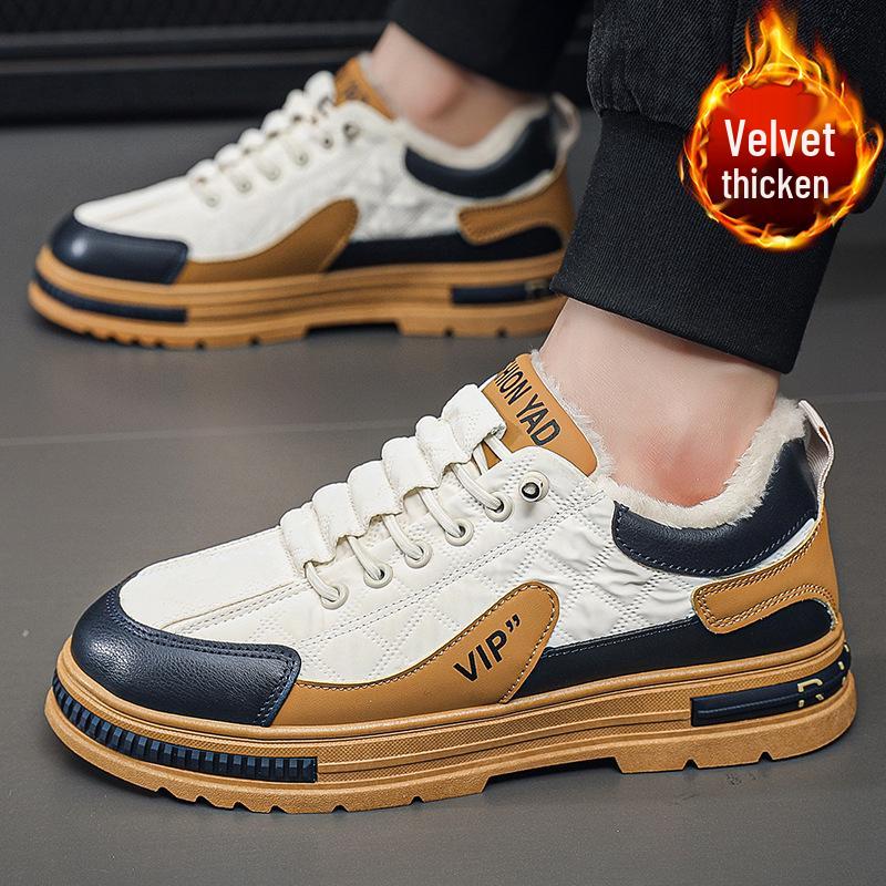 2025 Men's Plus Size Fleece-Lined Winter Work Boots - Warm, Low-Top, Casual, Trendy Sports Cotton Shoes