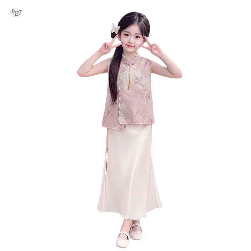 2026 Girls' Summer Chinese Style Qipao & Hanfu Dress Set