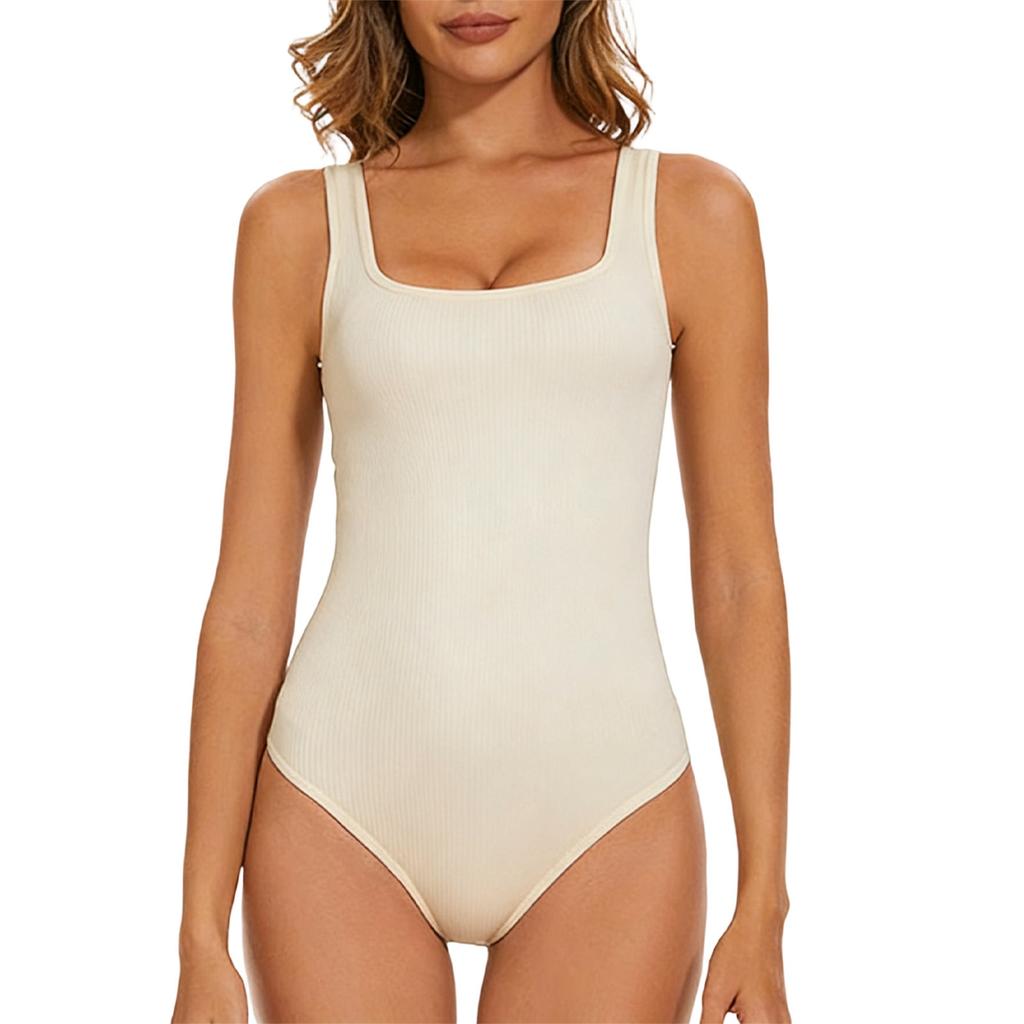 Women's Fashionable Seamless Ribbed Vest, Slimming Waist, Hip-Lifting, Shapely Round Neck Bodysuit, Shaping Suit