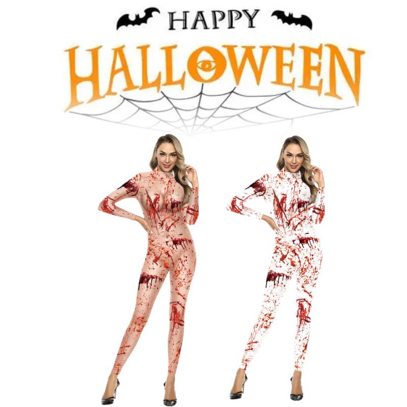 Jumpsuit Halloween Women Bloodstain Printing Leotard Party Show Clothes Cosplay