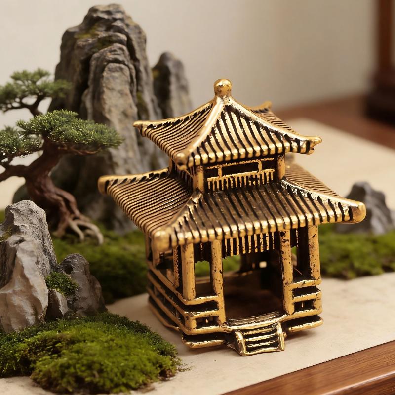 Brass Ancient Architecture Figurines Home Decor Chinese Ancient Buildings Pavilions Fairy Garden Miniatures Fish Tank Decoration