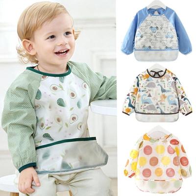 Baby Aprons Bibs Waterproof Long Sleeve Fruit Boys Girls Bibs Kids Burp Cloth Feeding Bib with Pocket Child Apron Smock