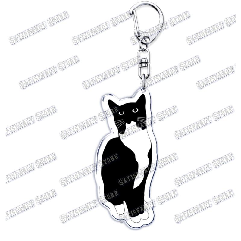 Cute Kawaii Little Black Cat Acrylic Keychains Funny Pet Kitty Keyring for Accessories Bag Pendant Key Chain Jewelry Fans Gifts