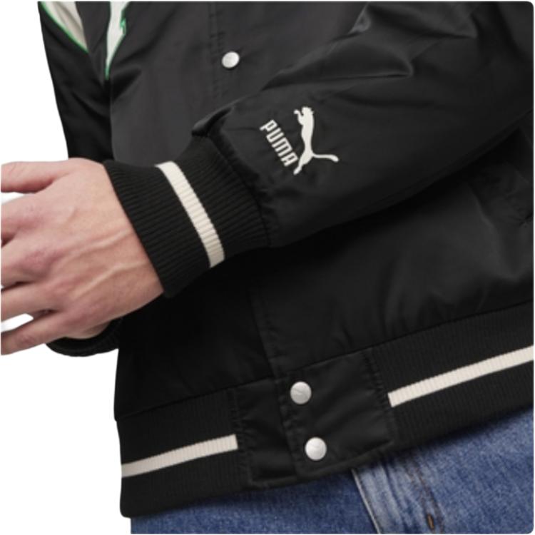 Puma Letter Single Button Casual Sports Long Sleeve Baseball Jacket Unisex Jackets Black 626147-01