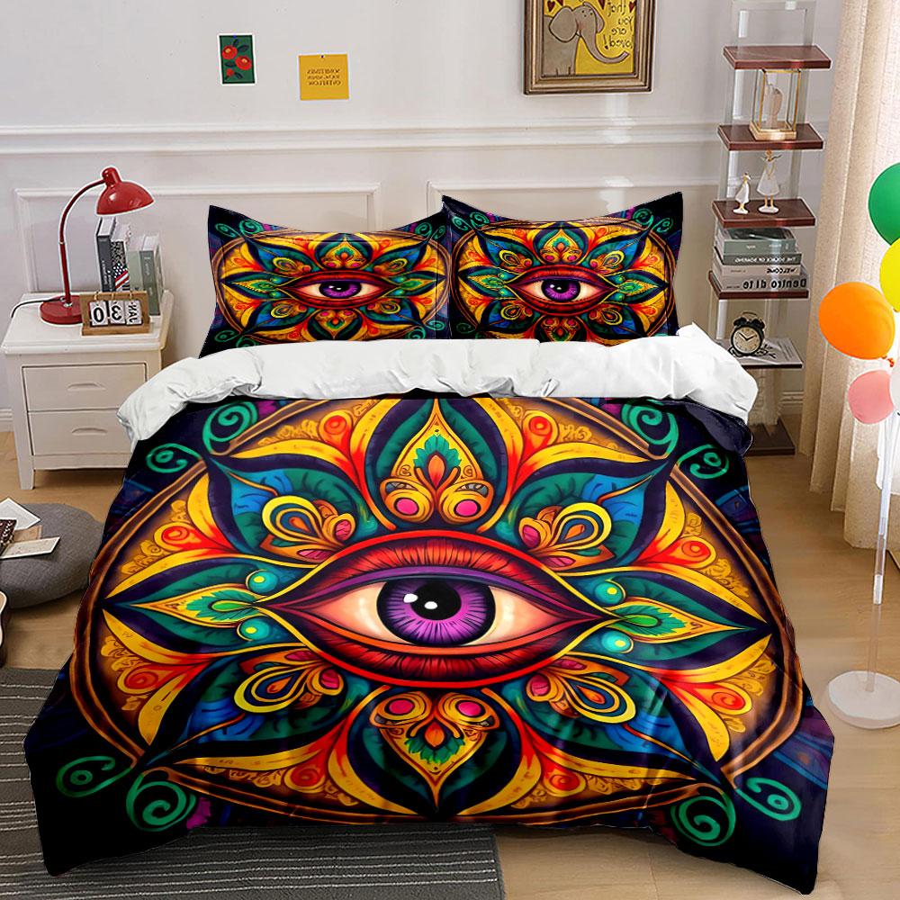 "Mandala Eye Artwork Home Decor" Bedding Set with 1 Duvet Cover 2 Pillowcases Single Double King Queen, Gift