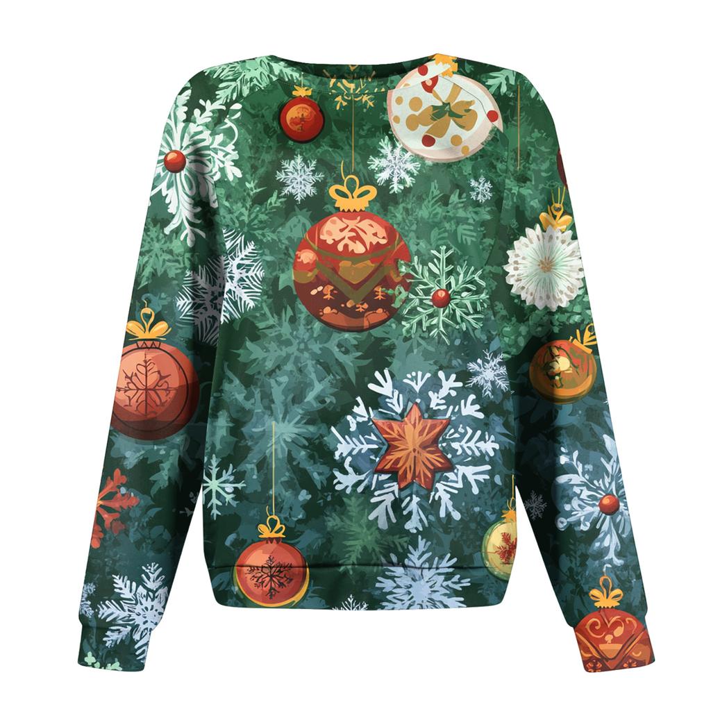 Women's Fashion Casual Long Sleeve Christmas Printed Neck Sweatshirt Top