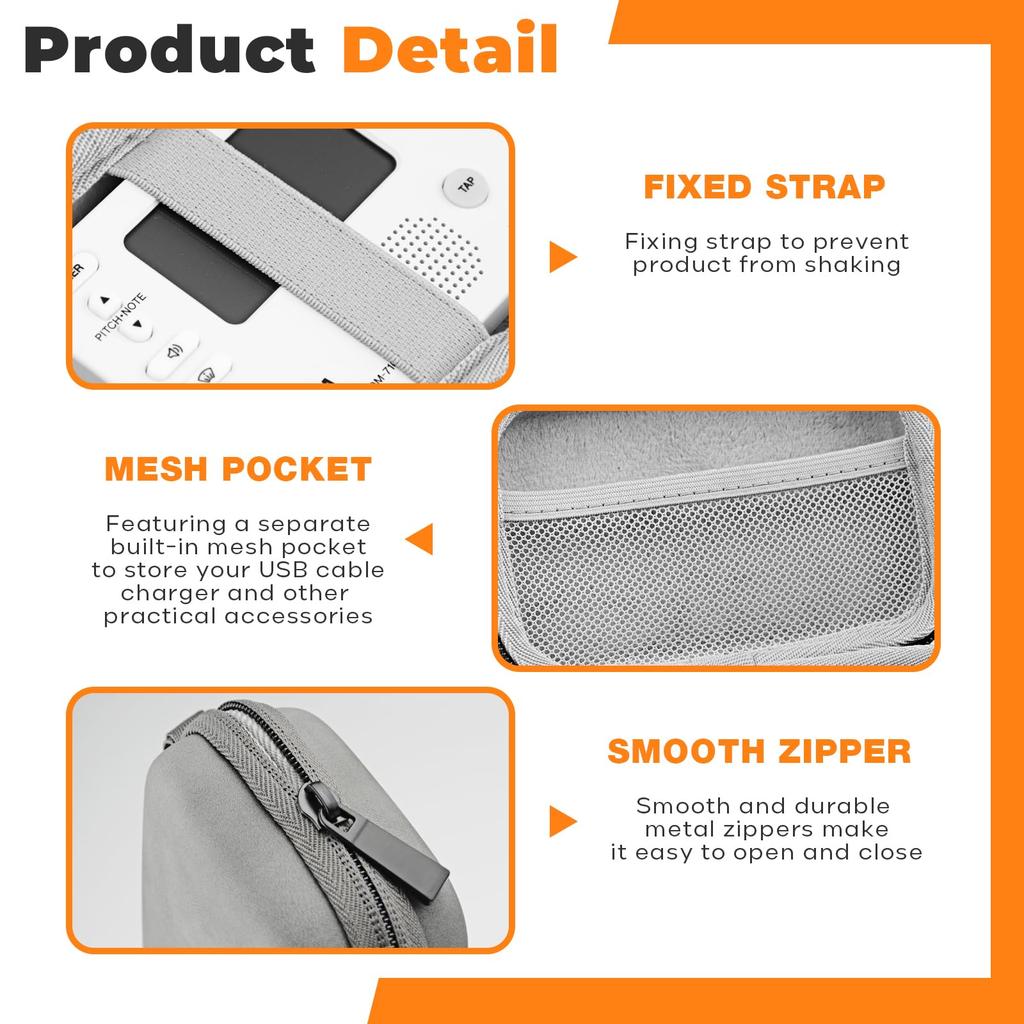 MUMING Protective Carrying Case Compatible with Yamaha TDM-710GLTDM-700G and KORG TM-60TM-50 TunerMetronomes (Gray)