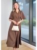 2025 Summer New Women's V-neck Solid Color Waist-cinching Dress