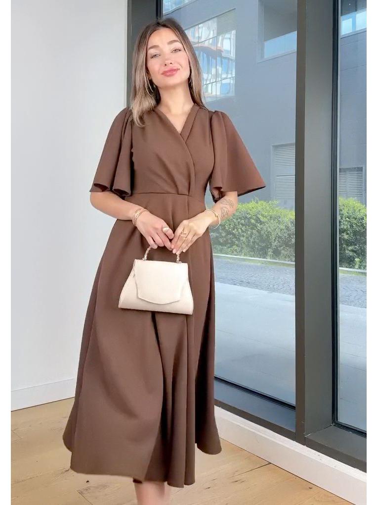 2025 Summer New Women's V-neck Solid Color Waist-cinching Dress