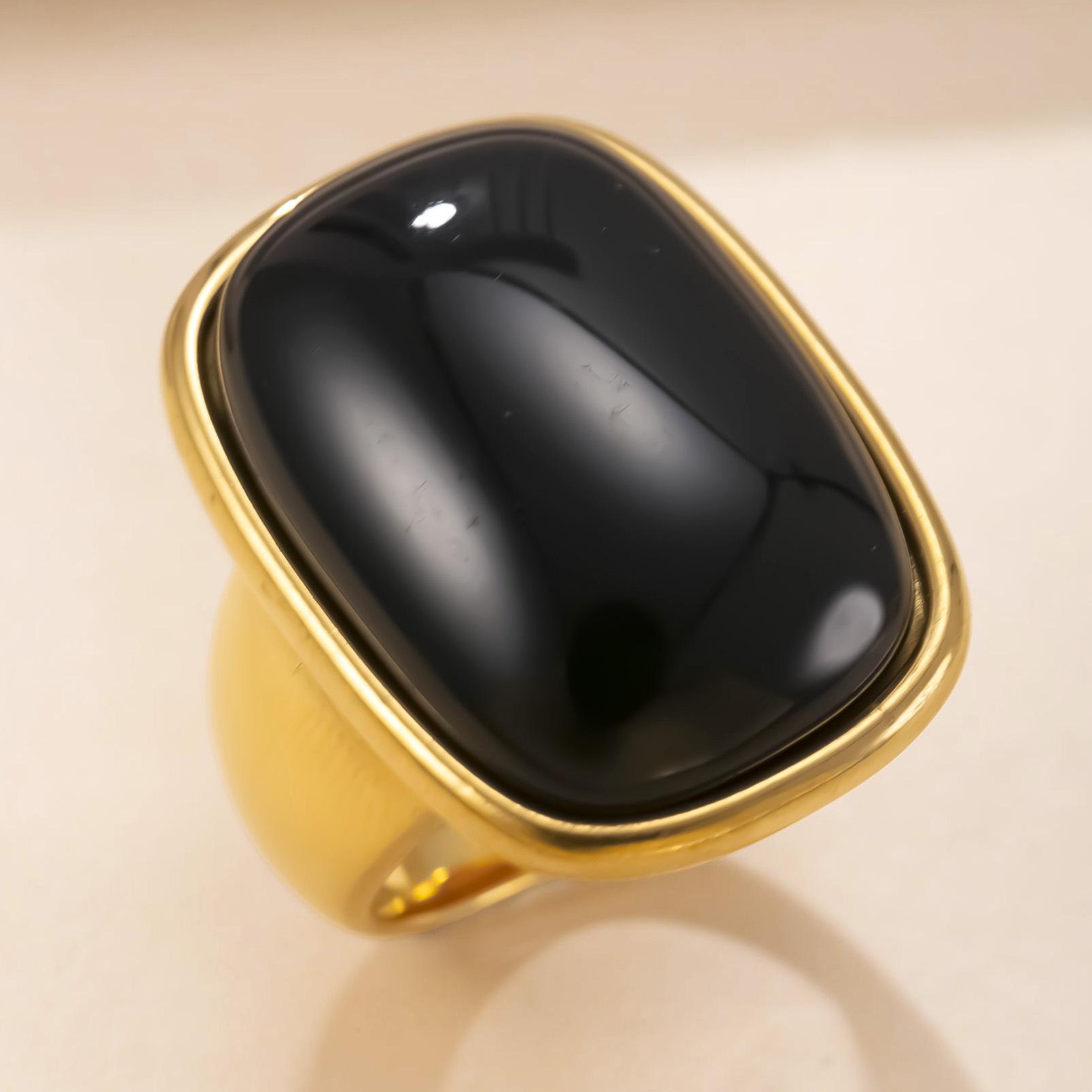 

Vintage Natural Stone Ring for Women Stainless Steel Gold Color Ring Gold Plated No-Fading Jewelry 6