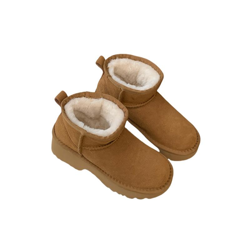 Cowhide version thick-soled heightening mermaid snow boots women's new winter Internet celebrity explosion thickened plush warm fluffy cotton shoes
