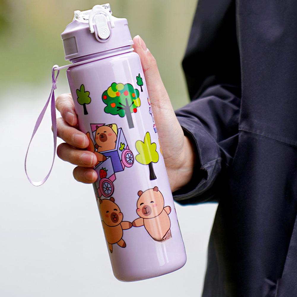 800/700ml Capybara Sport-Wasserflasche mit Strohhalm & Griff Reise-Wasserbecher Große Kapazität Kawaii-Wasserflasche für Fitness-Sport