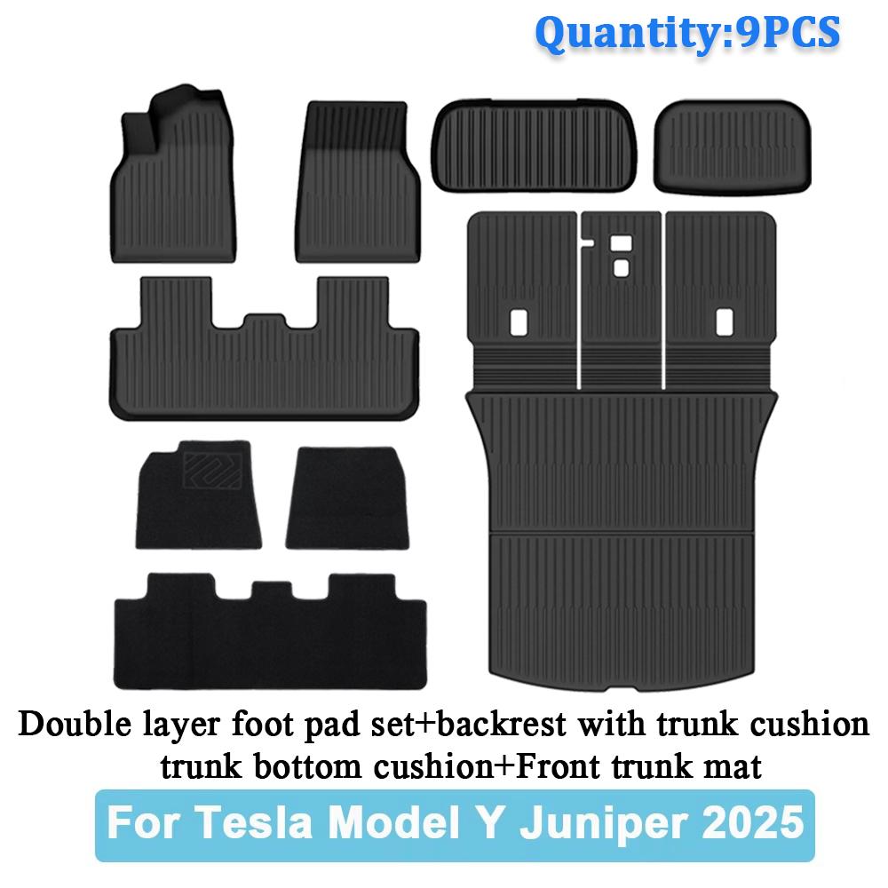 Car Trunk Mats For New Tesla Model Y 2025 Juniper TPE Floor Mats & Cargo Liner All Weather Trunk Mats Floor Liner Backrest Mats