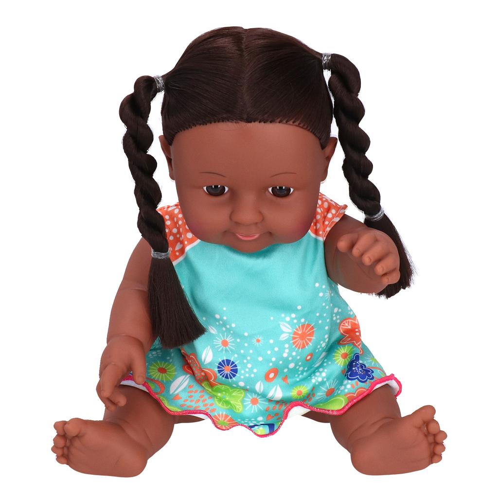 Exquisite African Black Girl Doll Lifelike Chidren Cute Doll Kid Role Play Toy Gift 30cm(Q1209 Blue