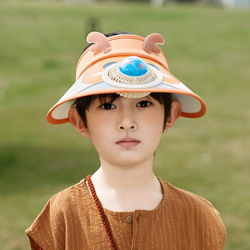 1139 children's hats summer outing big eaves with fan sunshade sunscreen hats boys and girls cartoon cute empty top hats