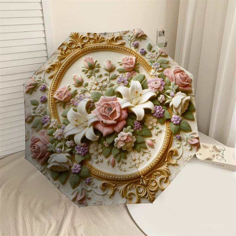 

1PC Floral Ornament Automatic Open/Close Umbrella with Windproof, 8-Rib Sturdy Canopy, Durable Ribs, Fashionable Design,1227A