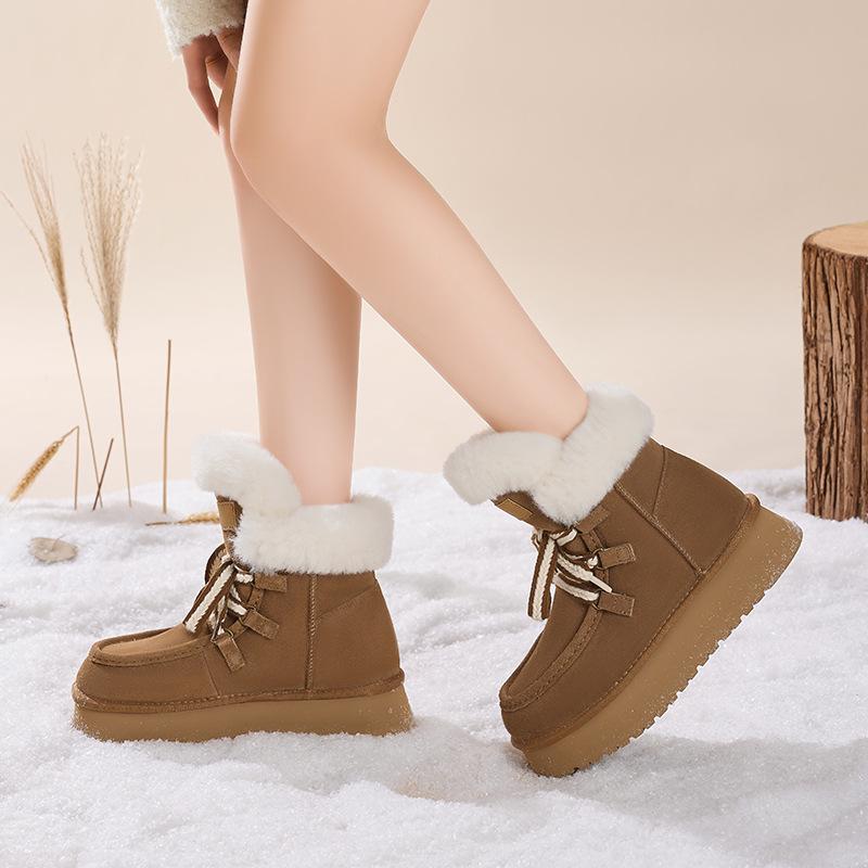 Augustine platform snow boots women's winter 2025 new piled thickened medium tube short boots wear fluffy cotton shoes