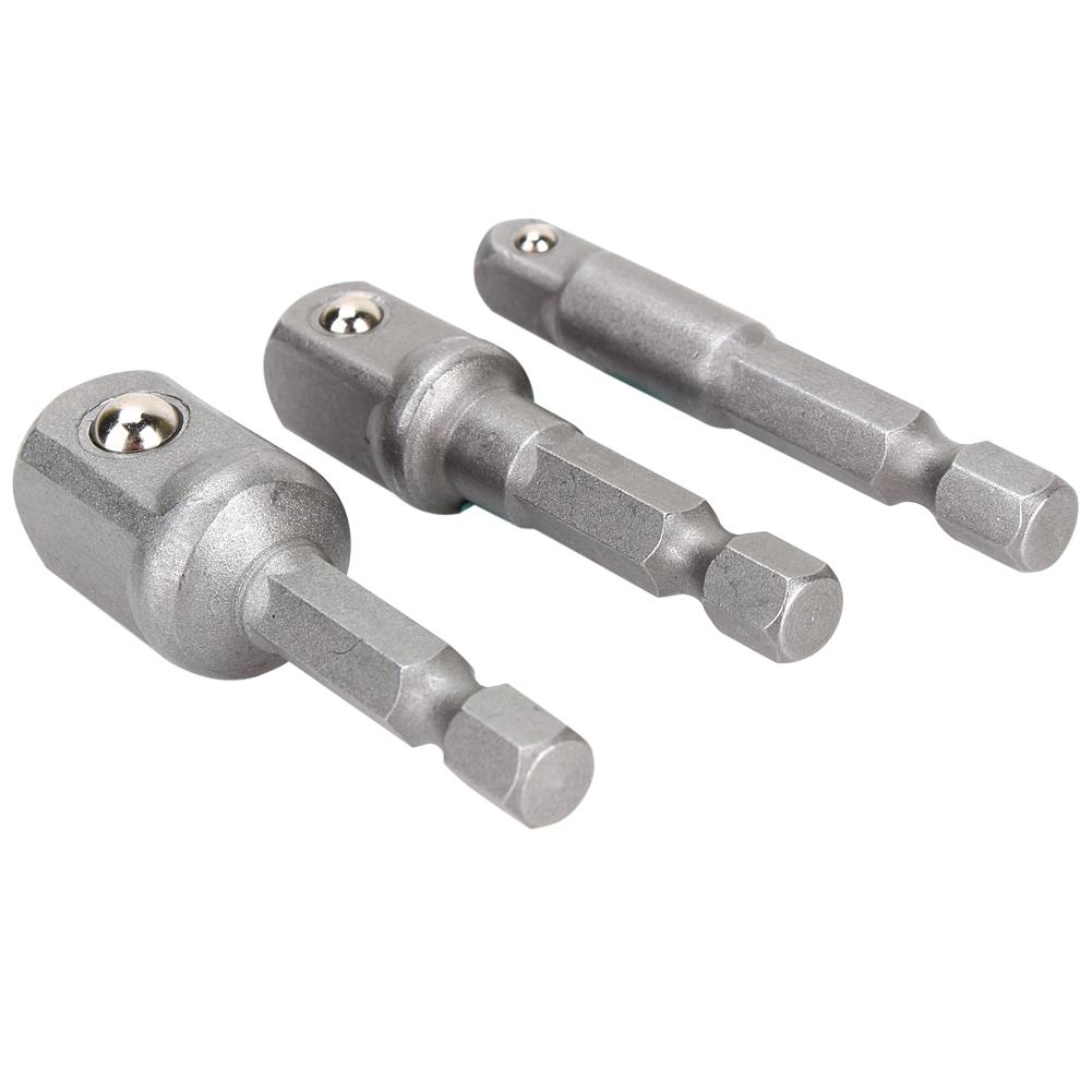 3pcs Drill Socket Adaptor Hex Drive To 1 4  3 8  1 2  Drive Impact Driver