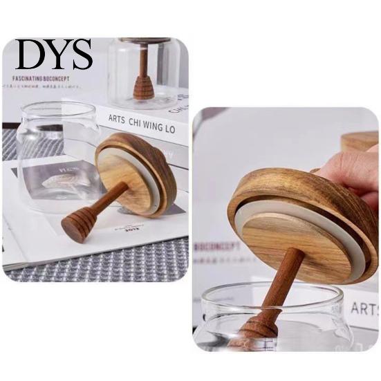 Glass Honey Jar 500ML with Wooden Dipper Lid Airtight Pot Set Transparent Stick Integrated Dipping Sauce And for Easy Monitoring Wide Mouth Dispenser