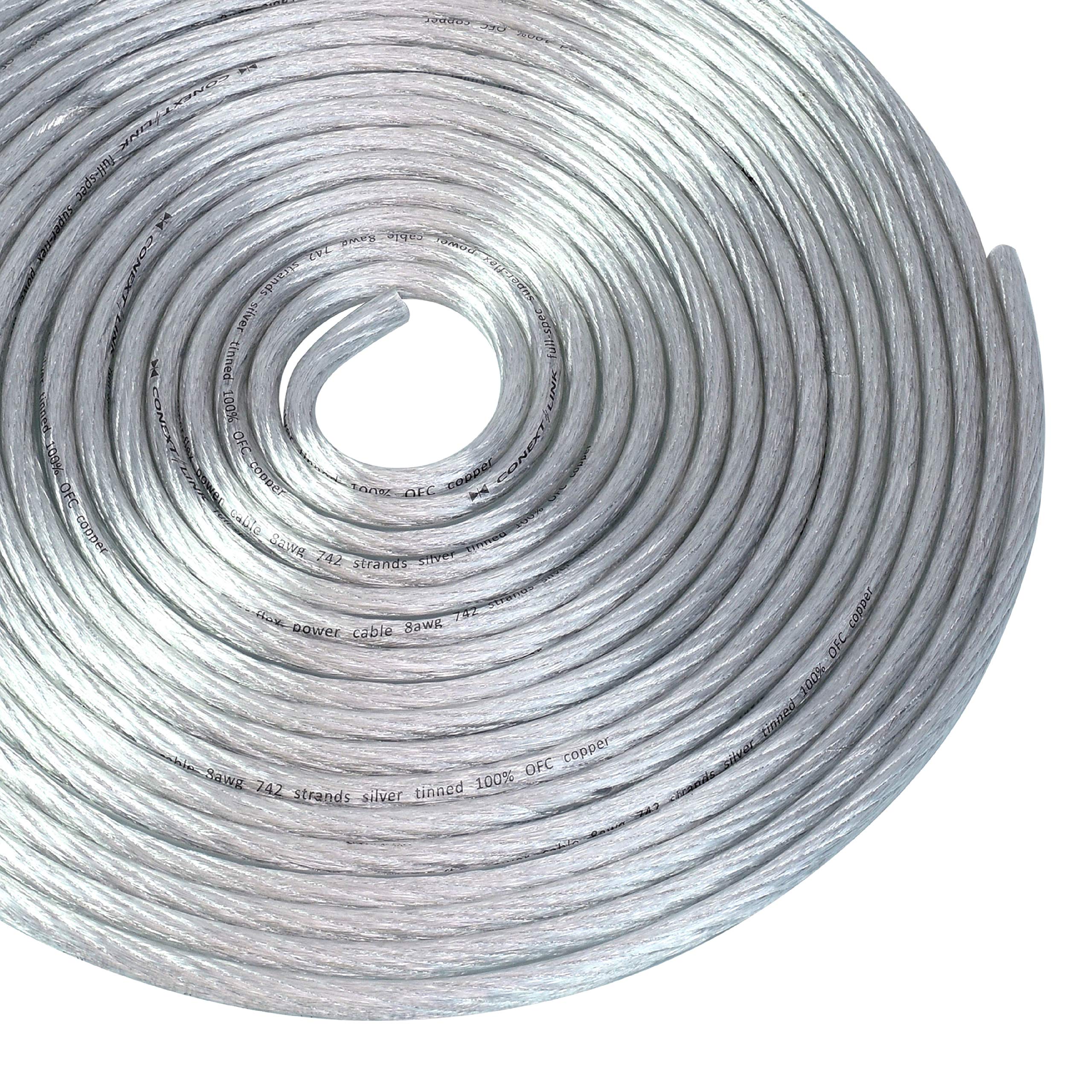 

Conext Link 25 FT 8 AWG GA Full Gauge Power Cable Ground Wire Clear Silver OFC Copper срібний