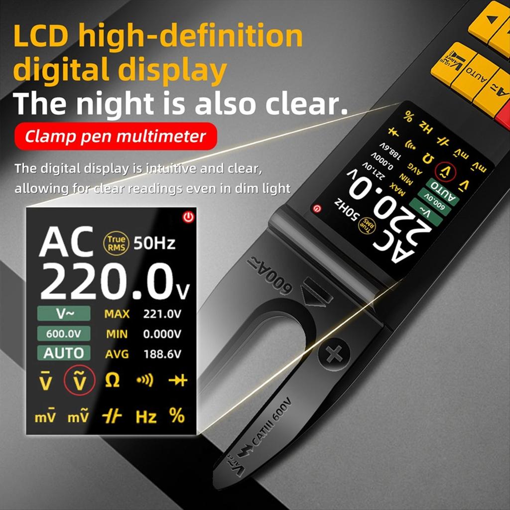 2025+ U5 DC AC Current Tester 600A U-Shaped Clamp Meter True RMS Auto-Ranging TFT Screen USB Rechargeable 1200mAh NCV Multimeter