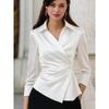 Women S Solid Color Irregular Waist Long Sleeve Shirt