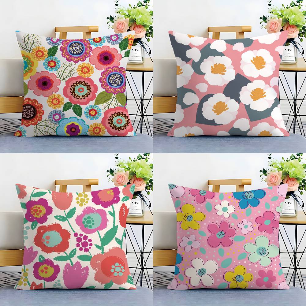Colorful Flowers Pillow Case Plush Fabric Soft Double Sided Print Home Sofa High Quality Cushion Cover Throw