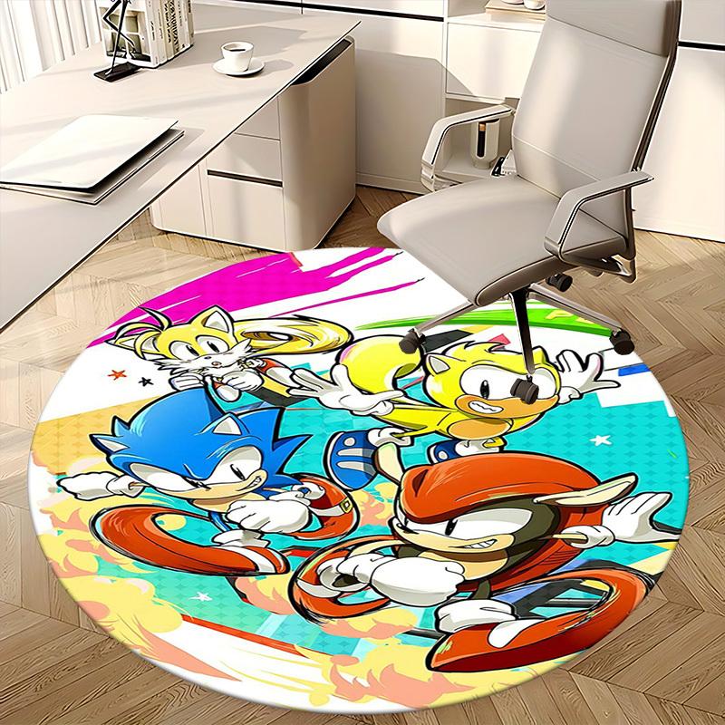 1pc Sonic the Hedgehog Anime Cartoon Design Round Carpet Office Chair Mat, NonSlip Rug for Home Decor, Living Room, Bedroom, Game Room