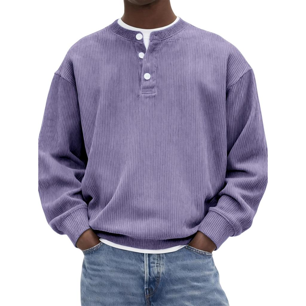 Men's Casual -color Fashionable Corduroy Ribbed Round-neck Long-sleeved Pullover Hoodie