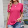 Top de manga corta con cuello redondo, color liso, sexy, cómodo e informal para mujer