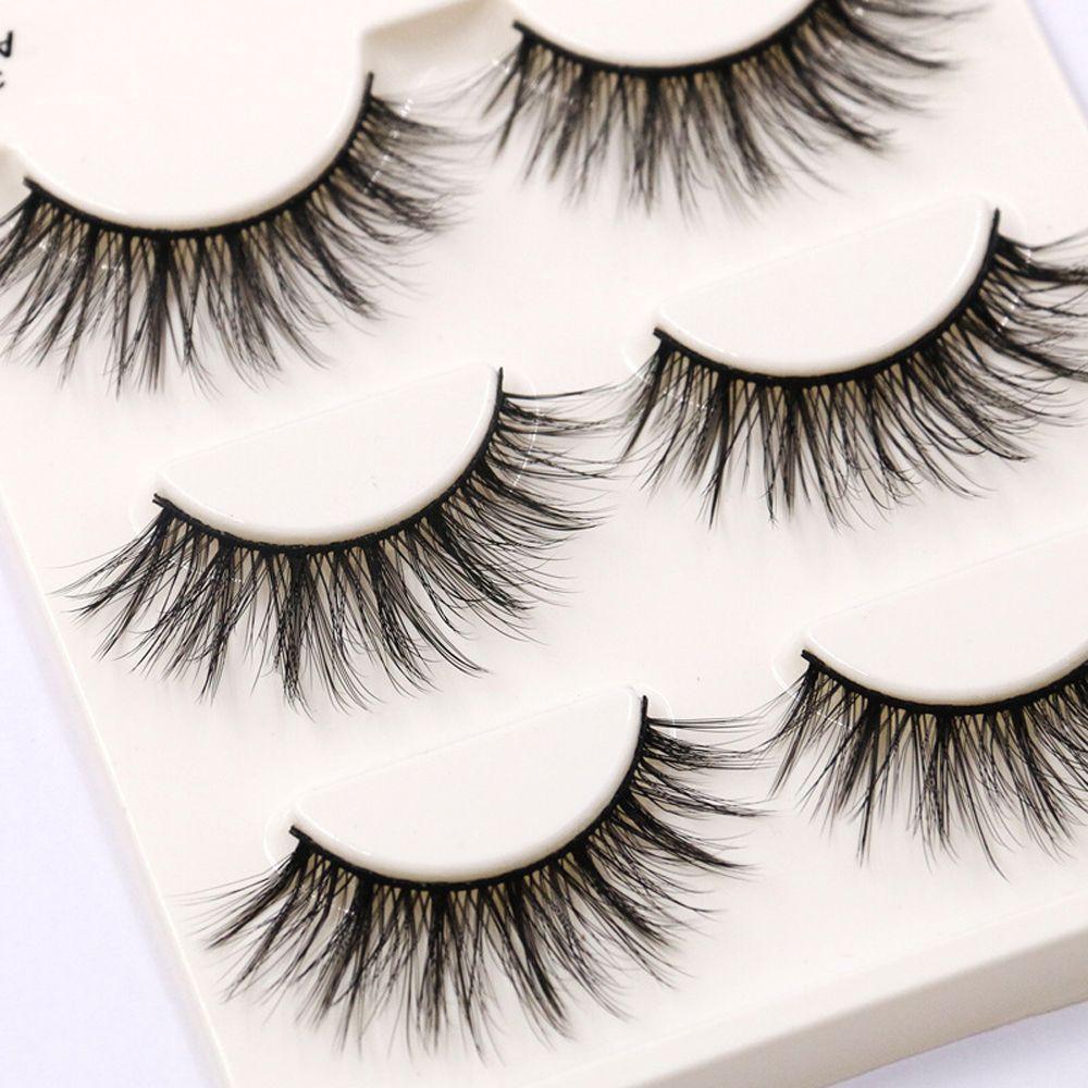 

SKONHED 3 Pairs Fashion Handmade Long Messy Mink Hair Wispy Lashes False Eyelashes Makeup Tools