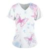 Women's T-shirt V-neck Nurse Uniform Commuting Comfortable Short Sleeved Butterfly Printed T-shirt for Women