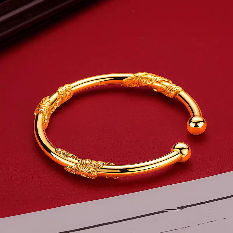 Gold Shop Acacia Vine Beaded Bracelet: Women's Shiny Vietnamese Gold Sand Prosperous Bangle.