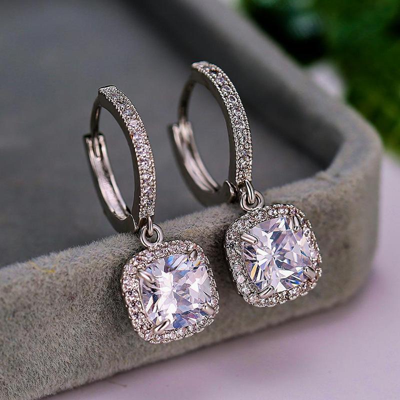 2026 Earrings Fashion Bright Square Diamond Zircon Women s Earrings Light Luxury Commuter Earrings