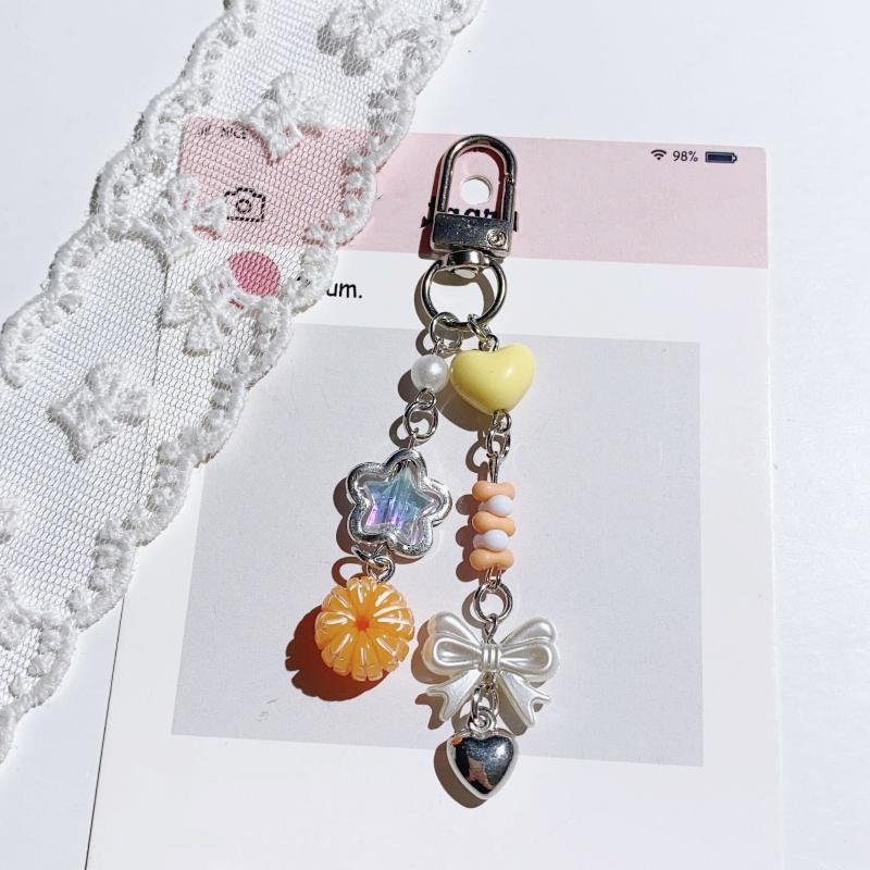 

Cute Grapes Oranges Cherries Beads Keychain Pendant Sweet Fruit Key Ring Exquisite Backpack Decoration Accessories Gifts as the picture
