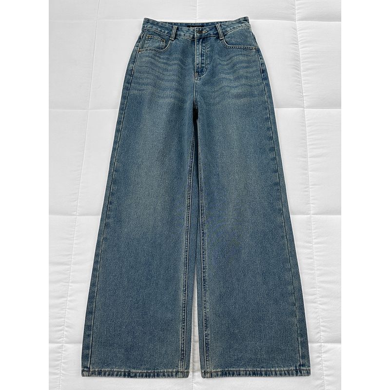 

Return! San * F Line on Sale Classic Basic Regular Straight Pants Korean Style Versatile Washed High Waist Jeans Light Blue 25