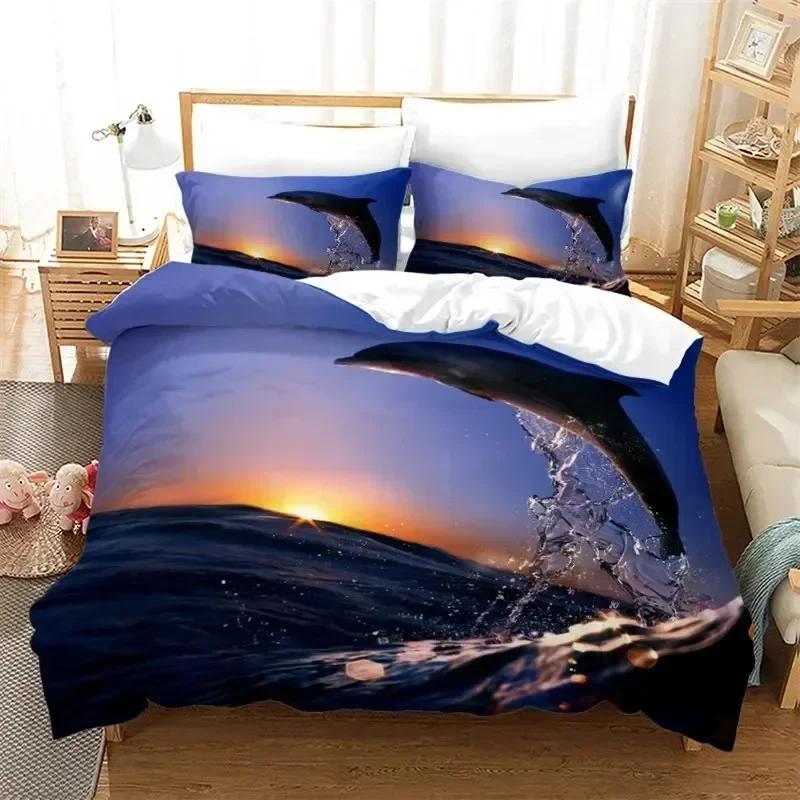 Top Dolphin Duvet Cover Full Kids Ocean Animal Bedding Set Luxury Mediterranean Style Comforter Cover Bedroom Decor