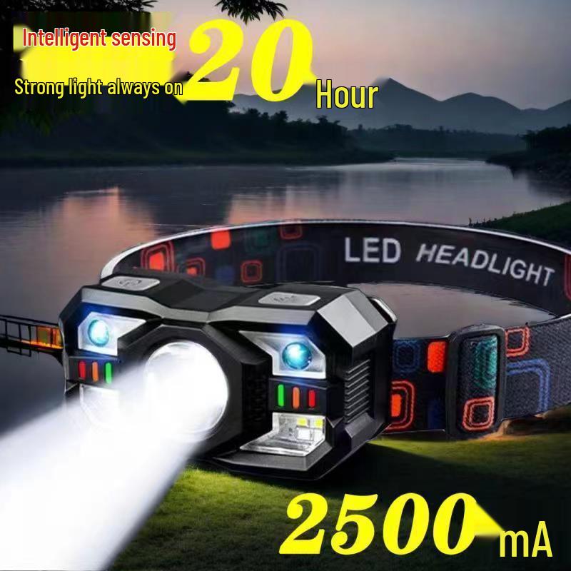 Ultra Bright Rechargeable Headlamp with Sensor, Long Battery Life, Lightweight Design for Night Fishing and Outdoor Use
