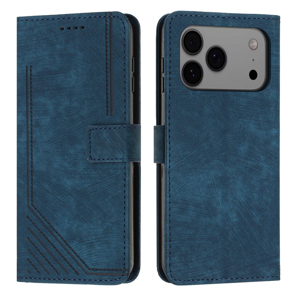 For iPhone 17 Pro Max Stand Case Imprinted Lines Leather Phone Cover
