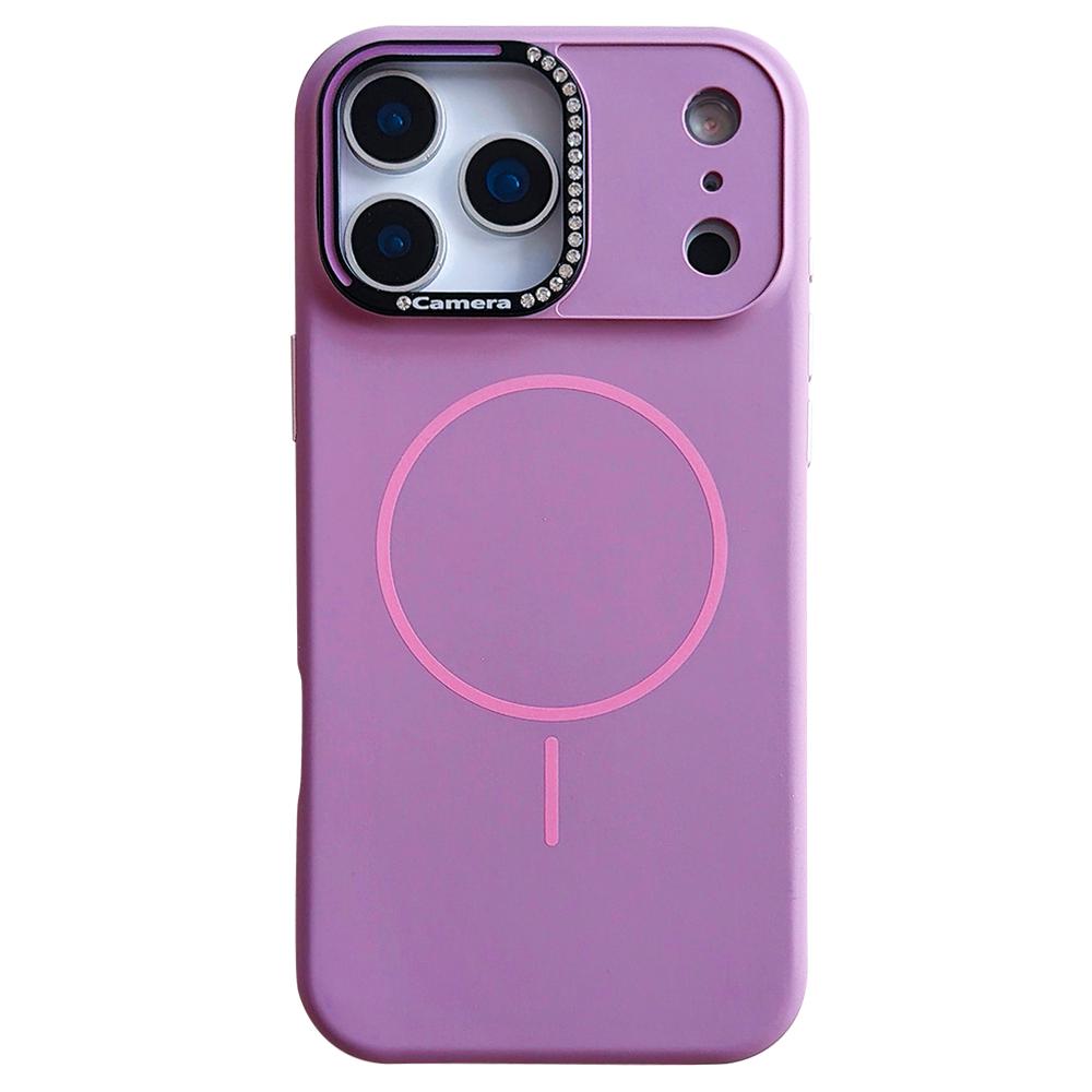 For iPhone 17 Pro Max Case Compatible with MagSafe Rhinestone Decor Lens Frame Silicone Phone Cover