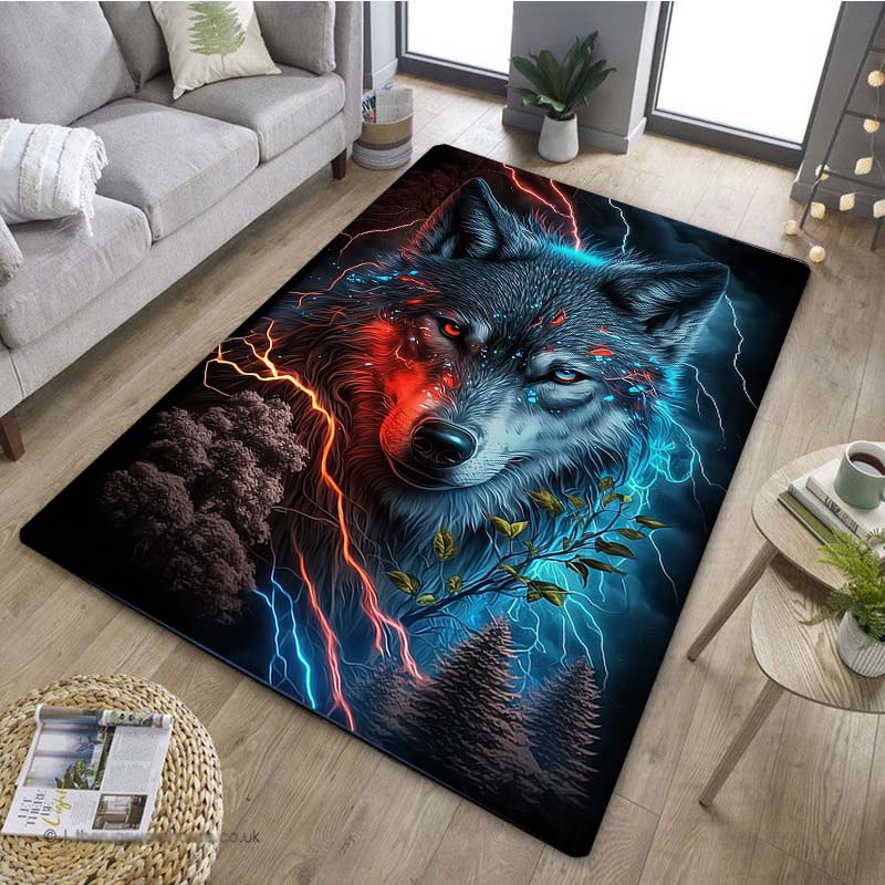 1 Stück Stilvoller Wolf Traumfänger Muster Anti-Rutsch Küchenteppich für Küche Wohnzimmer Schlafzimmer Waschbarer Flanell Teppich