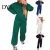 Women Spring Suit 2 Pcs/Set Top Pants Round Neck Long Sleeves Rhinestone Decor Sweatshirt Tracksuit Elastic Waist Wide Leg Trousers Daily Wear
