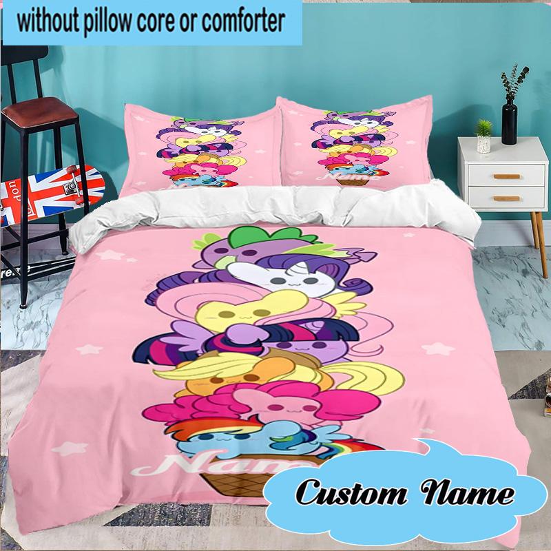 Custom Name 3PCS Pony Friends Forever Bedding Set Including 1pc Duvet Cover And 2pcs Pillowcases for Bedroom, Dormitory Gift Home Decor