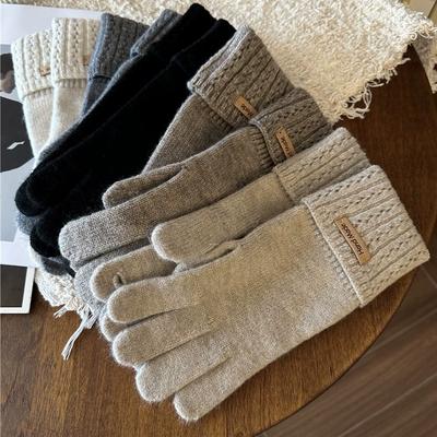 Korean High Quality Knitted Gloves for Women Missing Fingers Touch Screen Protector Gloves Simple Washable Full Finger Gloves