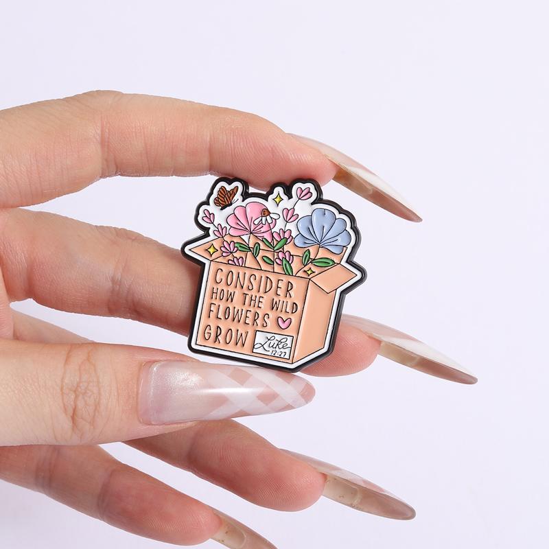 Floral Box Cup Enamel Pins Flowers Self Care Quotes Brooches Lapel Badges Plant Inspiring Jewelry Gift for Kids Friends