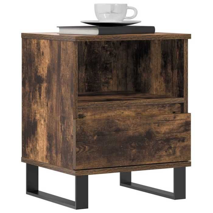 Table de chevet - Maison Exclusive - Chêne fumé - Bois d'ingénierie résistant à l'humidité - Tiroir et pieds métal