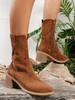 Fashion European and American retro embroidered mid-calf Western cowboy boots, thick heels for slimming, thin suede rider boots