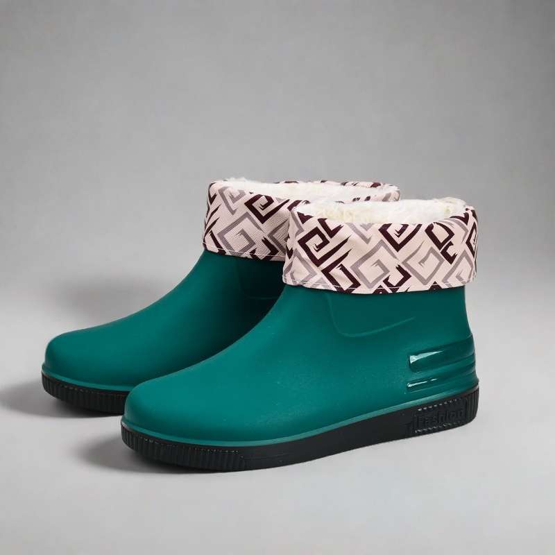 Fashion rain shoes water shoes women's adult warm waterproof non-slip velvet kitchen short rubber shoes rain boots cover shoes water boots