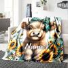 Cute Cow With Sunflowers And Bow Cozy Customizable Blanket Customize Text Comfortable Great For Sofa Couch Office Bed Picnics Four Seasons Universal